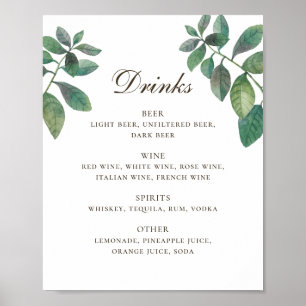 Poster Aquarelle verdure feuillage mariage alcool boisson