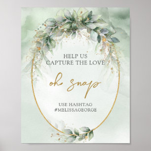 Poster Aquarelle vert eucalyptus or oval Oh snap