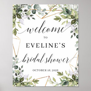 Poster Aquarelle Vert feuillage feuille signe de bienvenu