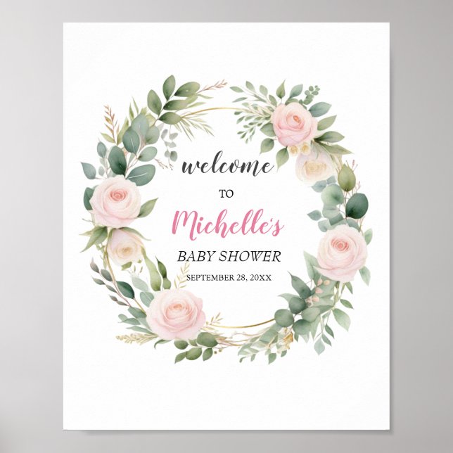 Poster Aquarelle Vert fille baby shower signe de bienvenu (Devant)