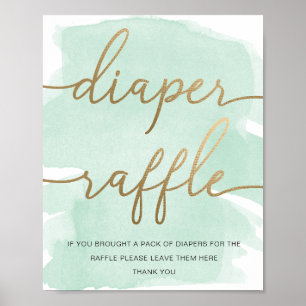 Poster Aquarelle verte à la menthe Roulette dorée