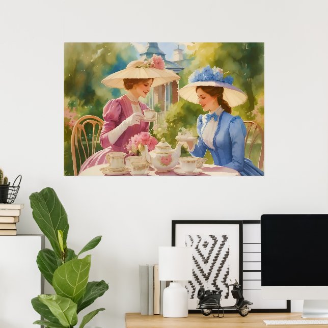 Poster Aquarelle Victorian Tea Party peinture (Bureau à domicile)