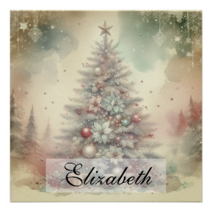 Poster Aquarelle vintage Arbre de Noël et ornements