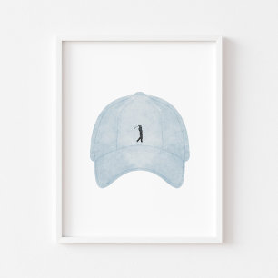 Poster Aquarelle vintage bleu casquette de golf