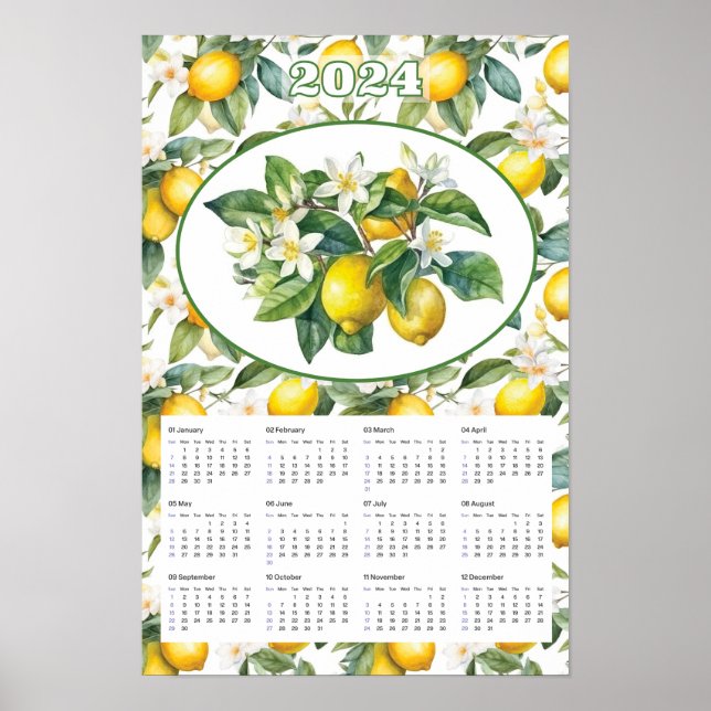 Poster Aquarelle Vintage citron 2024 (Devant)