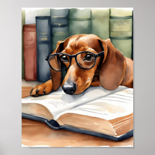 Poster Aquarelle Vintage Dachshund Dog