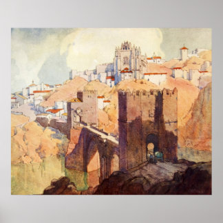Poster Aquarelle vintage d'antiquité Toledo
