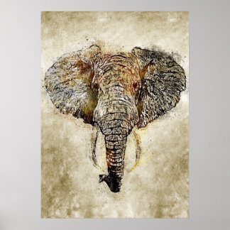 Poster Aquarelle Vintage Grunge Peinture de l'éléphant