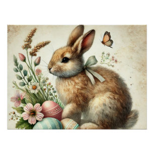 Poster Aquarelle vintage lapin lapin de Pâques