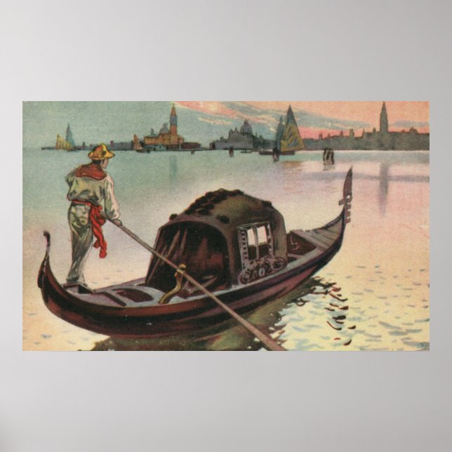 Poster Aquarelle vintage Venice La Gondola (Devant)