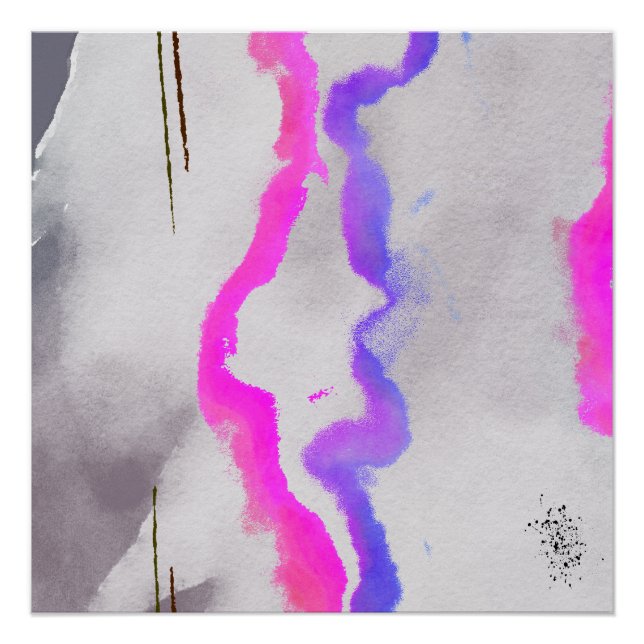 Poster Aquarelle violet et rose Abstrait (Devant)