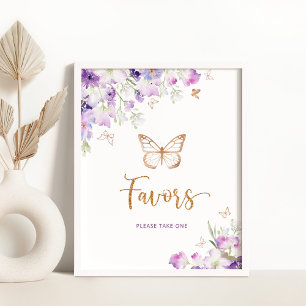 Poster Aquarelle violet papillon d'or Faveurs