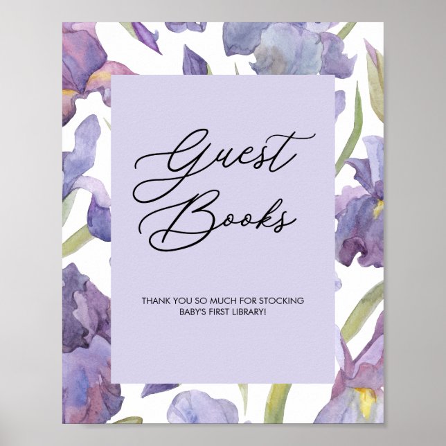 Poster Aquarelle violette Iris Floral Livre d'Invité (Devant)