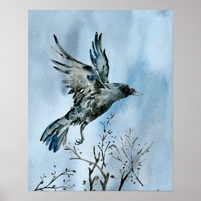Poster Aquarelle Volant Crow (Devant)