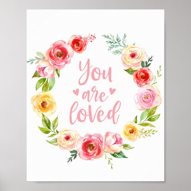 Poster Aquarelle Vous Êtes Aimé Floral Nursery Art Imprim (Devant)