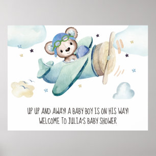 Poster Aquarelle Whimsical Avion Pilote Ours De Conduite