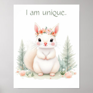 Poster Aquarelle Whimsical Bébé Écureuil blanc Bois