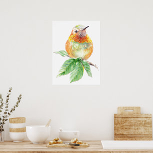Poster Aquarelle Whimsical Roux Hummingbird attitude