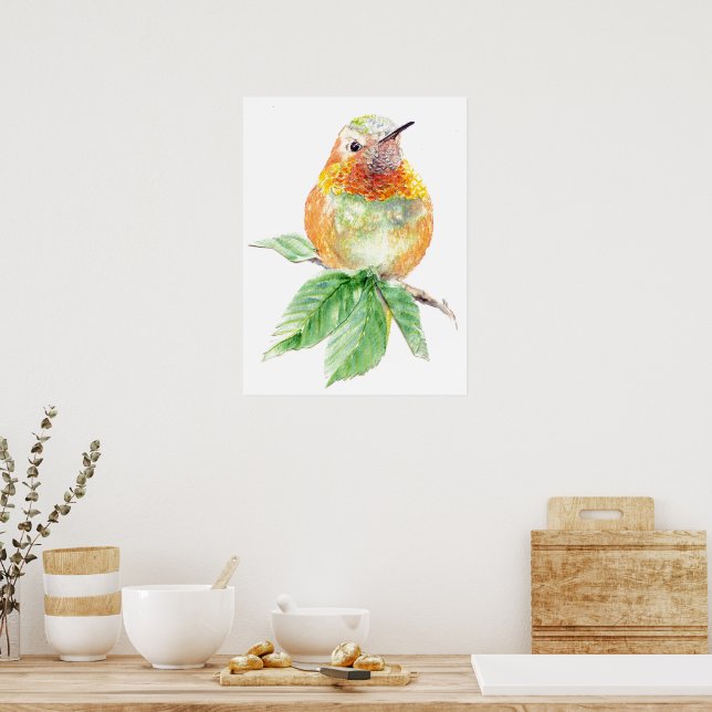 Poster Aquarelle Whimsical Roux Hummingbird attitude (Cuisine)
