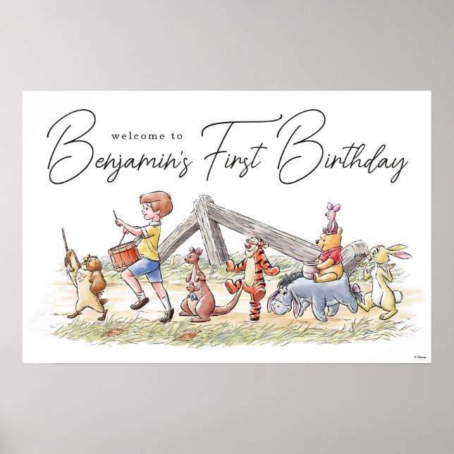 Poster Aquarelle Winnie les Pooh & Pals Anniversaire (Devant)