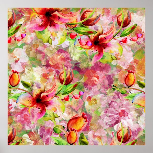 Poster Aquarelles colorées Illustration de la Lys d'été (Devant)