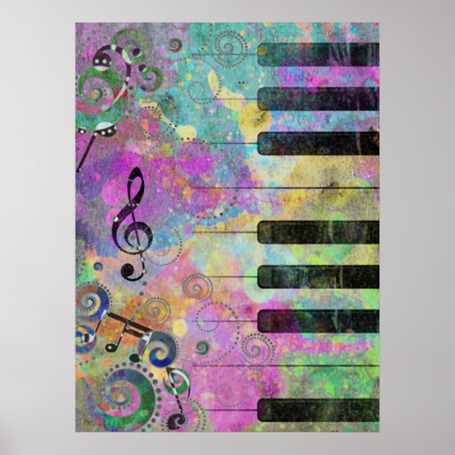 Poster Aquarelles cool Plaques Piano coloré (Devant)