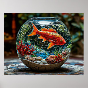 Poster Aquarium avec un poisson rouge