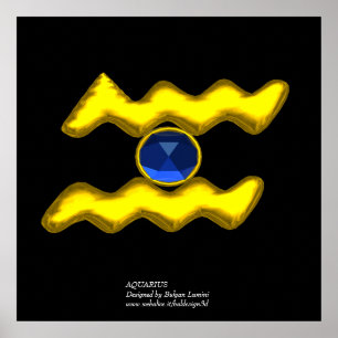 POSTER AQUARIUS /GOLD ZODIAC BIJOU D'ANNIVERSAIRE
