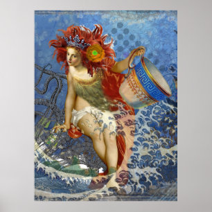 Poster Aquarius Mermaid Bleu gothique