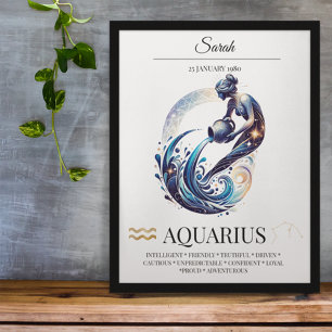 Poster Aquarius Personnalisé Elégant Zodiac Aquarelle
