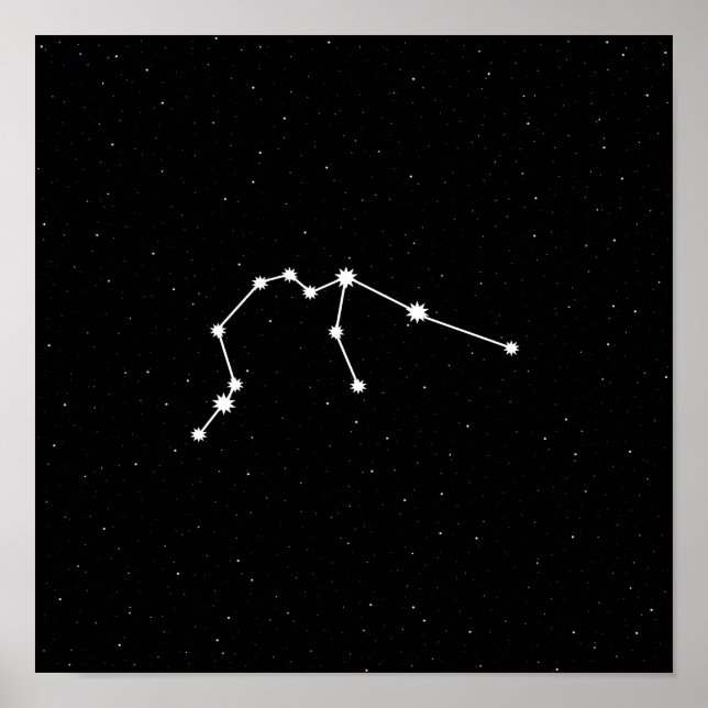 Poster Aquarius Zodiac Constellation moderne noir et blan (Devant)