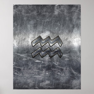 Poster Aquarius Zodiac Distressed Silver Steel Style