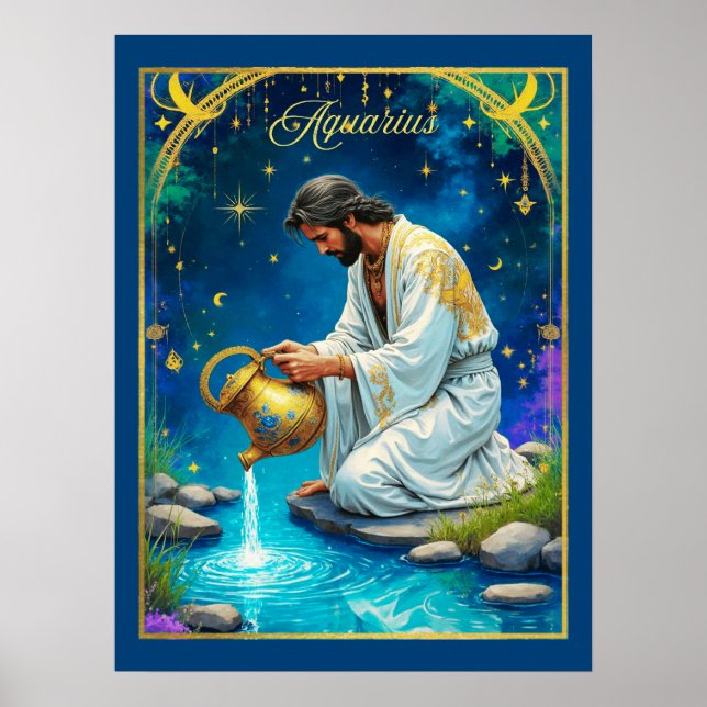 Poster Aquarius Zodiac Sign Under a Starry Sky (Devant)