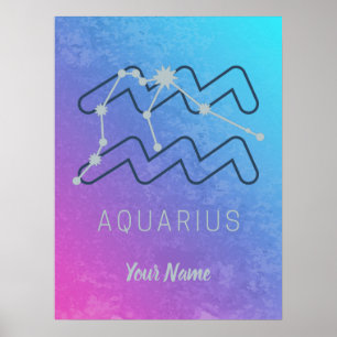 Poster Aquarius Zodiac Star Sign Watercolor Horoscope