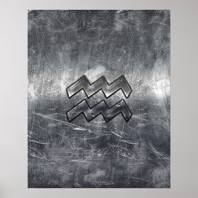 Poster Aquarius Zodiac style acier argenté déprimé (Devant)