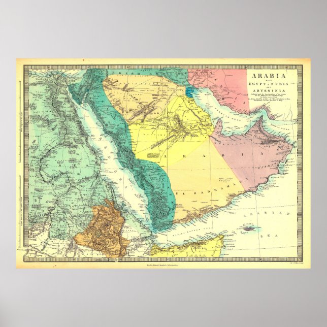 Poster Arabie avec l'Egypte, Nubie et Abyssinie carte Pos (Devant)