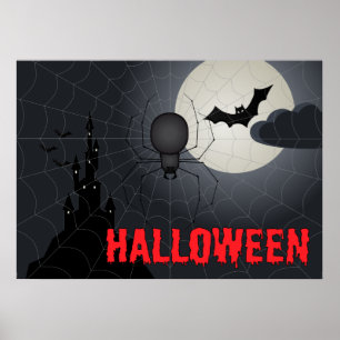 Poster Araignée d'Halloween en Spiderweb scène de nuit