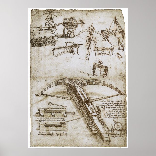 Poster Arbalète géante sur roues, Léonard de Vinci (Devant)