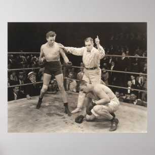 Poster Arbitre comptant sur boxer en boxe, vintage
