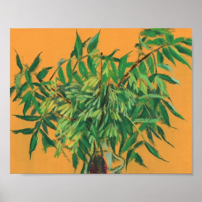 Poster Arbre à cendres, vert jaune verdure estivale art f (Devant)