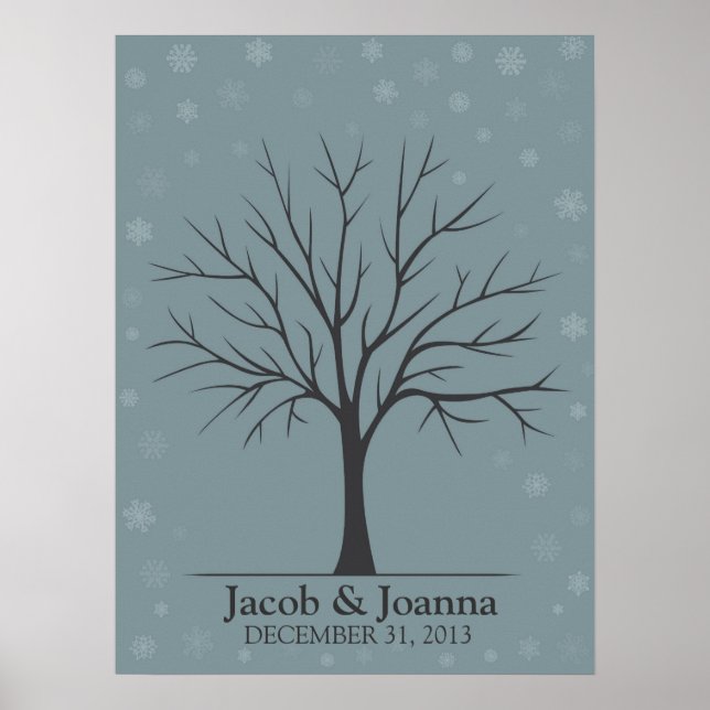 Poster Arbre à empreintes digitales mariage - Neige d'hiv (Devant)
