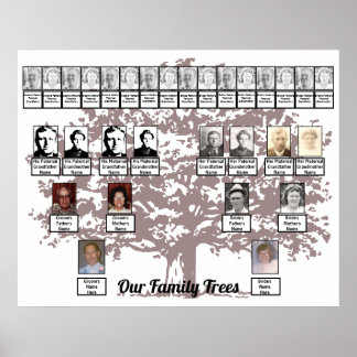 Poster Arbre à feuilles bourguignonnes Deux arbres famili