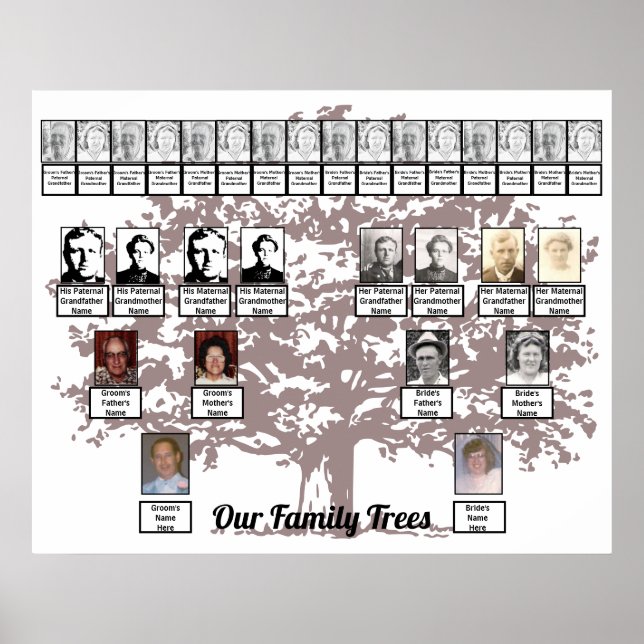Poster Arbre à feuilles bourguignonnes Deux arbres famili (Devant)