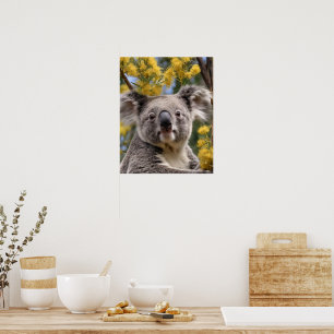 Poster Arbre À Fleurs Jaunes Avec Koala,