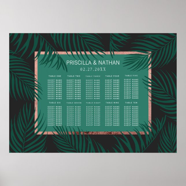 Poster Arbre à palmier vert feuille Rose noir Gold (Devant)