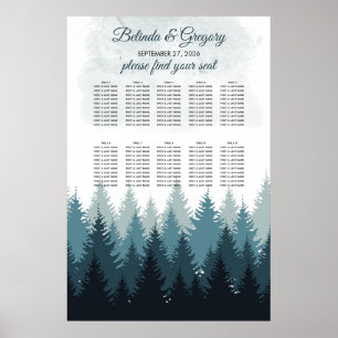Poster Arbre à pin Aquarelle Forêt Mariage Carte de siège