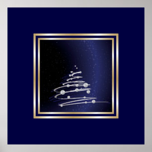 Poster Arbre Abstrait Argent De Noël En Bleu