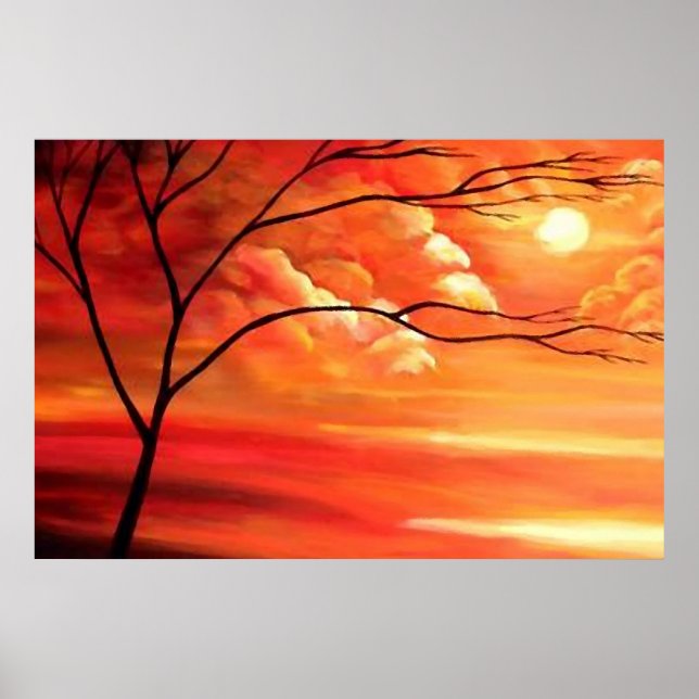 Poster Arbre Abstrait et coucher de soleil - Art moderne  (Devant)