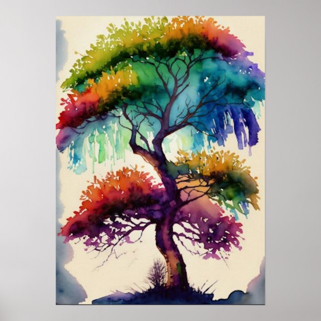 Poster Arbre Acacia Aquarelle Art (Devant)