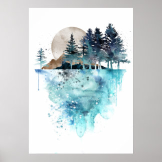 Poster Arbre aquarelle